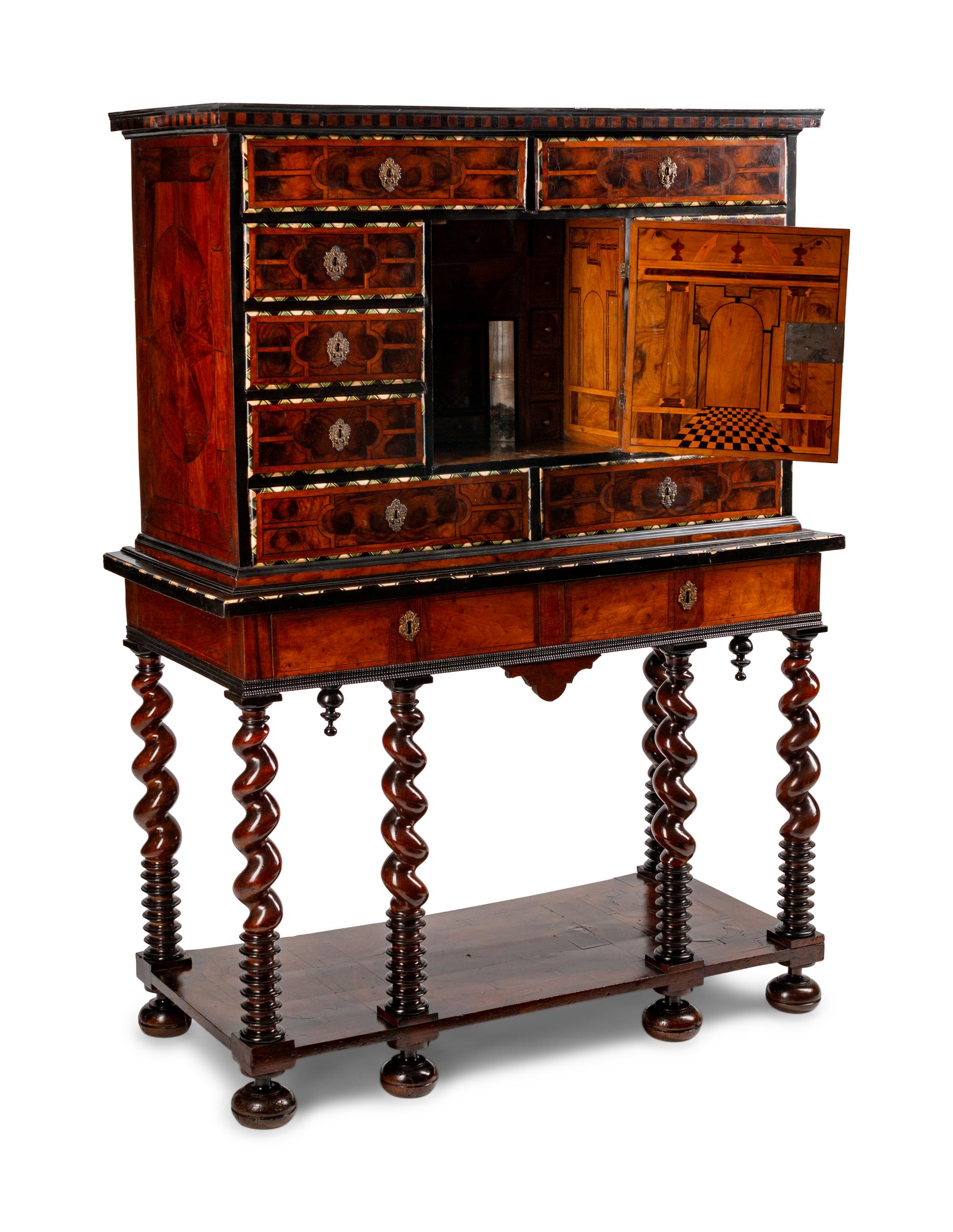 A Dutch Baroque Style Marquetry Cabinet on Stand