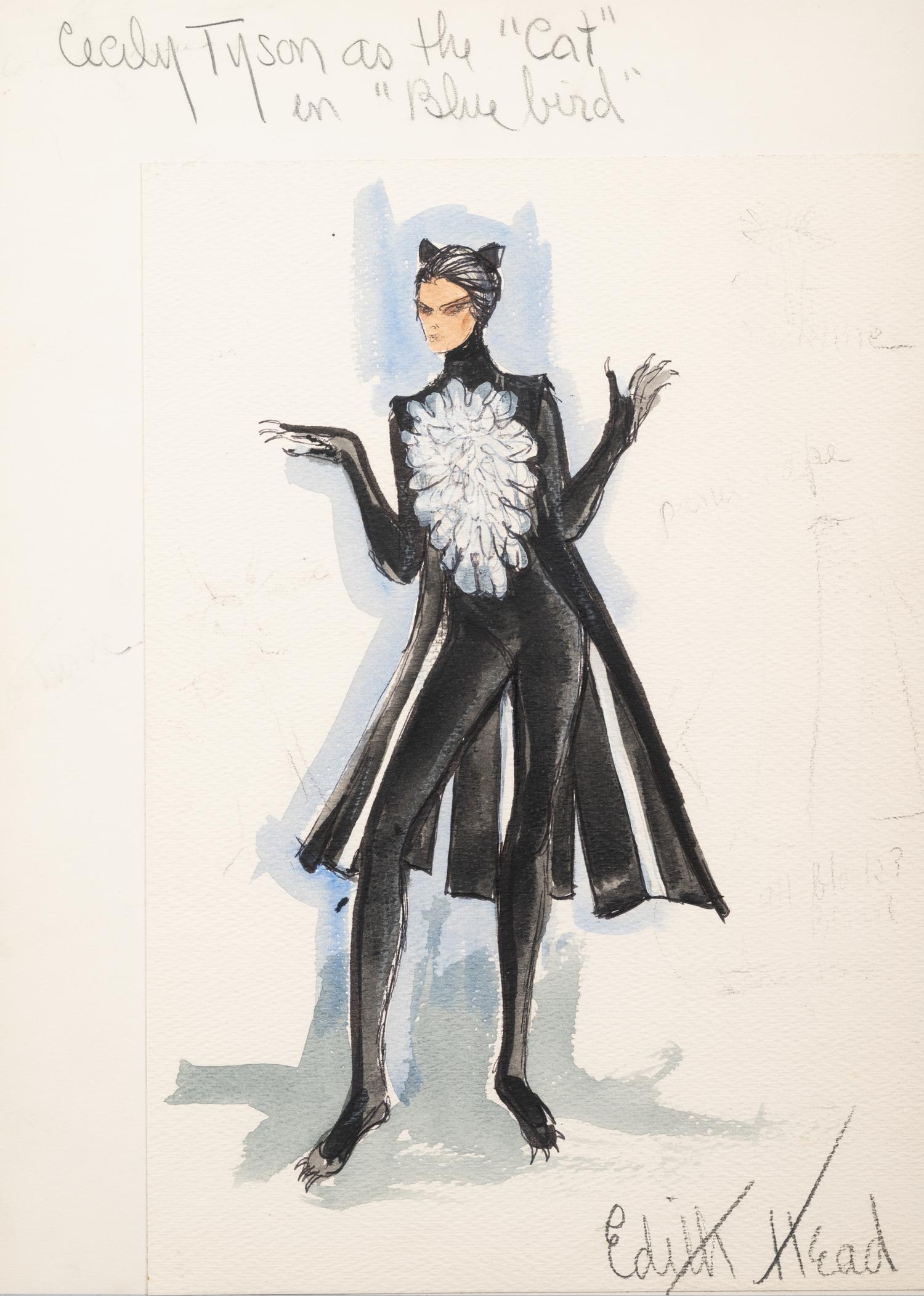 Edith Head Costume Illustration for Cicely Tyson in Blue Bird , c1976