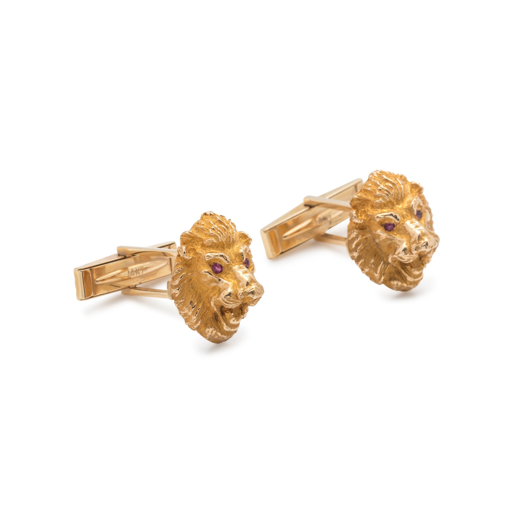 YELLOW GOLD AND RUBY LION CUFFLINKS