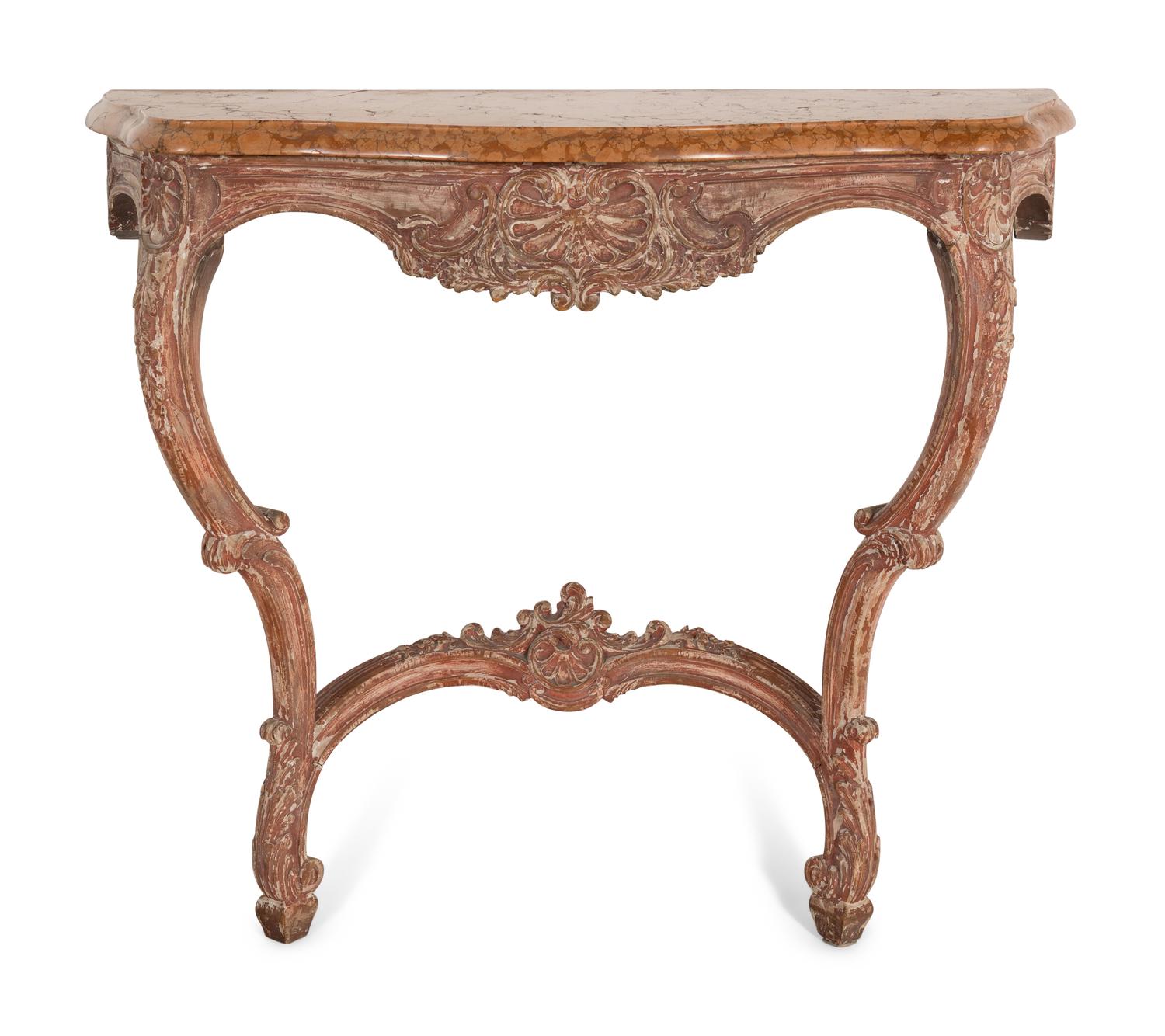 A Louis XV Style Painted and Marble-Top Console Table