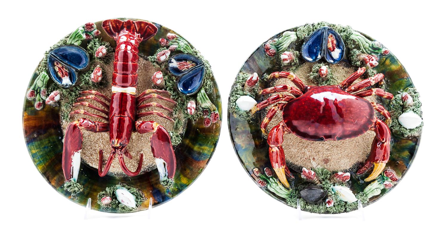 Two Majolica Palissy Style Ceramic Chargers Diameter 12 1/2 inches. — ALVARO JOSE