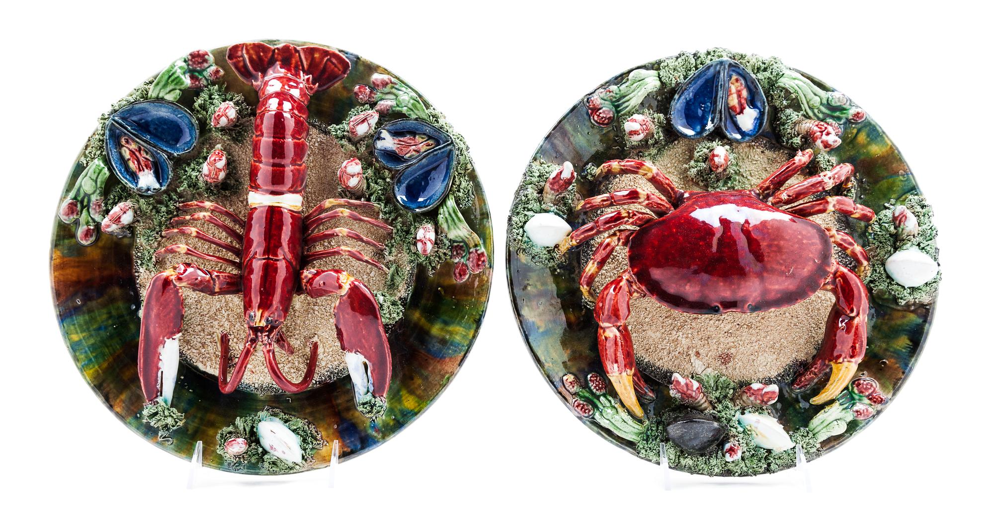 Two Majolica Palissy Style Ceramic Chargers Diameter 12 1/2 inches. — ALVARO JOSE