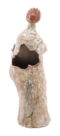 A Hellenistic Terra Cotta Tangara Figure Height 8 1/2 x width 3 1/2 x depth 2 1/2 inches. — ASIA MINOR, CIRCA THIRD CENTURY B.C.