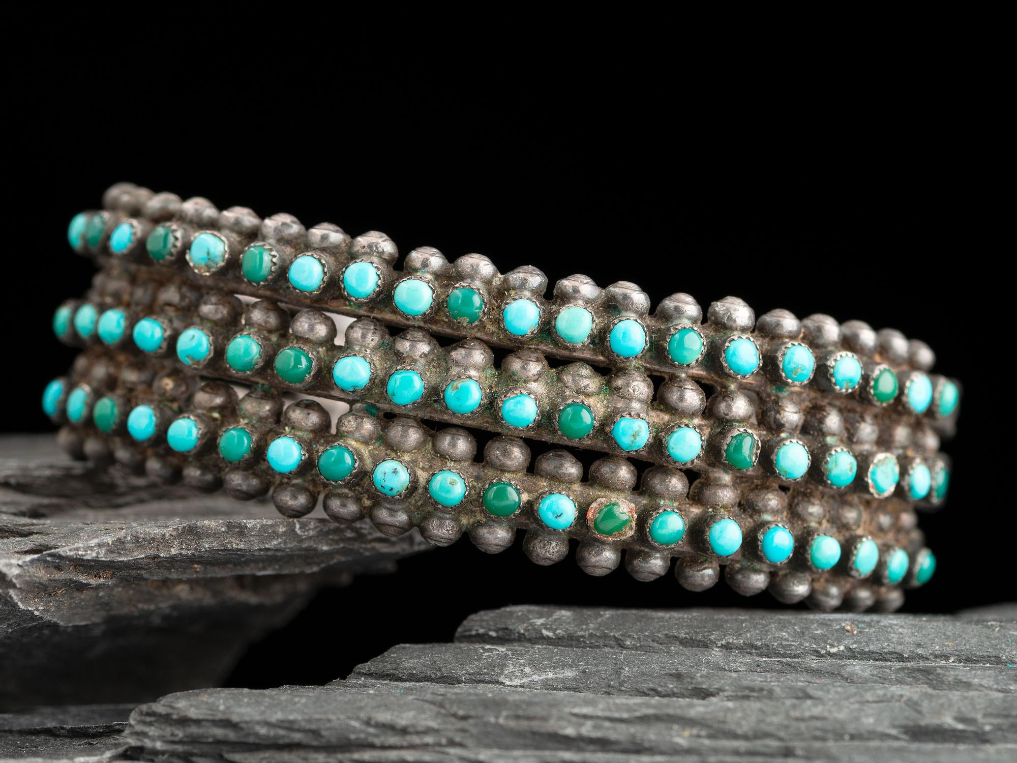 Zuni Petit Point Turquoise Cluster Cuff Bracelet