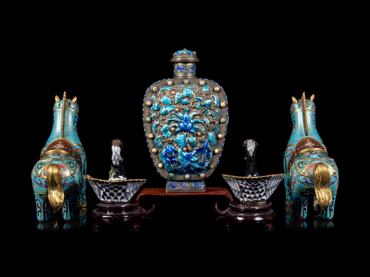 Four Chinese Enamel on Metal Articles