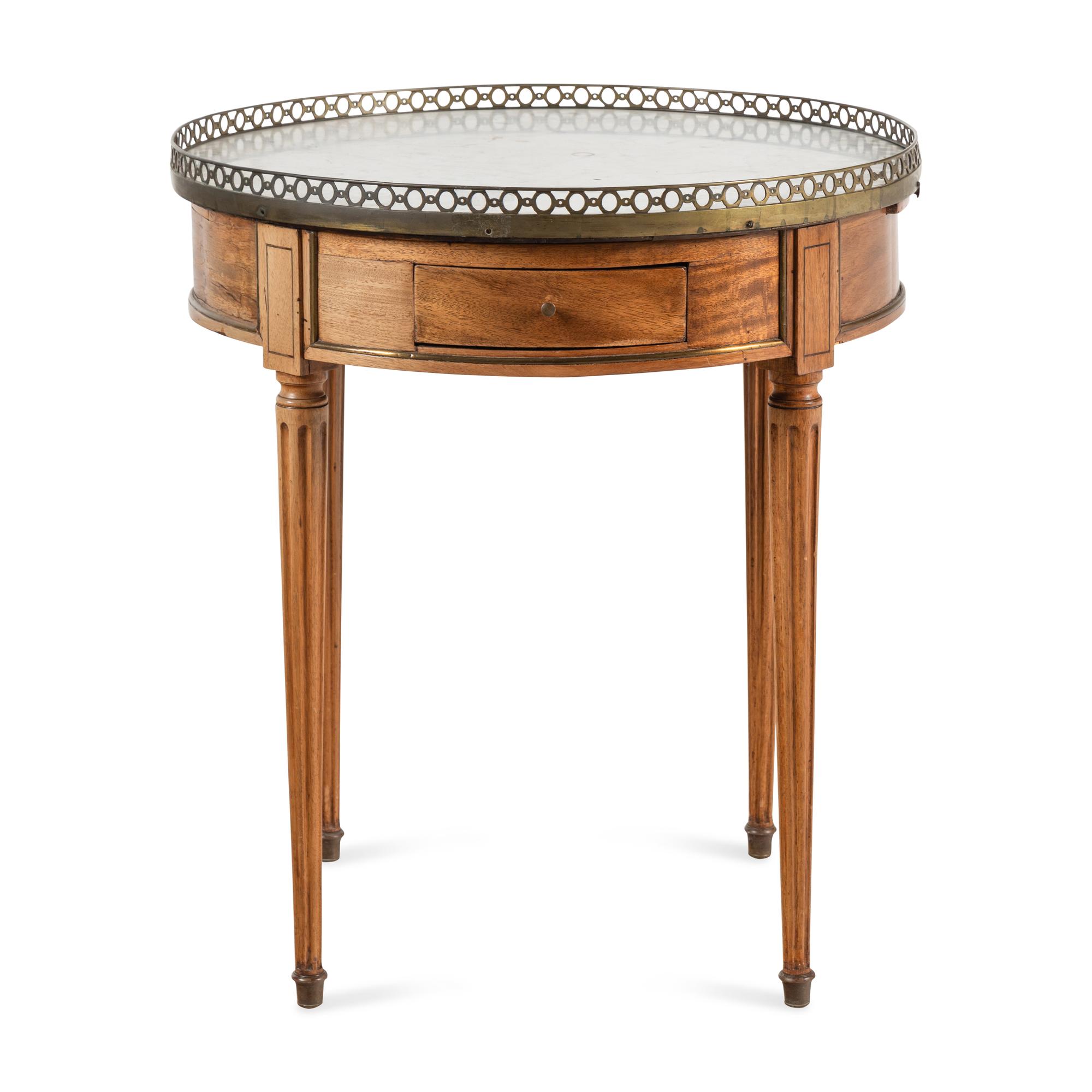 A Louis XVI Style Mahogany Marble-Top Bouillotte Table