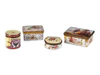 Four Staffordshire Enamel Snuff Boxes
