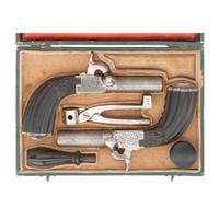 Cased Pair of Belgian Percussion Turn-Off Pocket Pistols