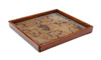 A Chinese Hardstone Inset Huanghuali Tray 13 1/4 x 12 inches. — QING DYNASTY (1644-1911)