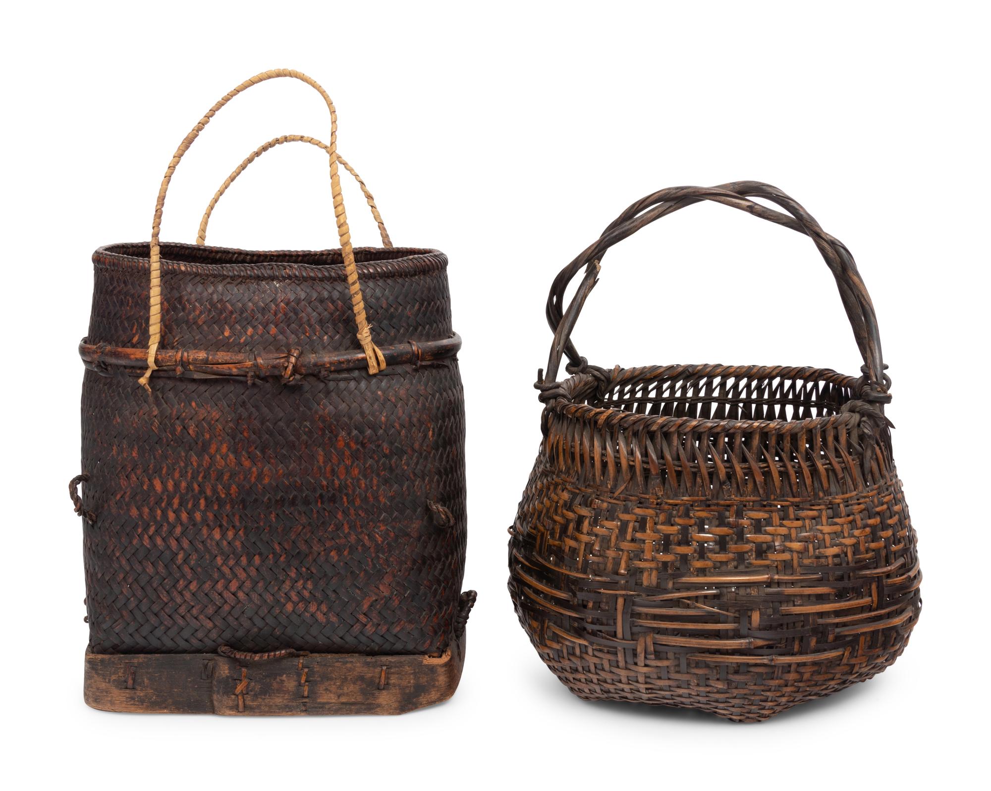 Two Large Japanese Ikebana Bamboo Flower Arranging Baskets
