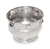 An English Arts and Crafts Silver and Hardstone Mounted Bowl