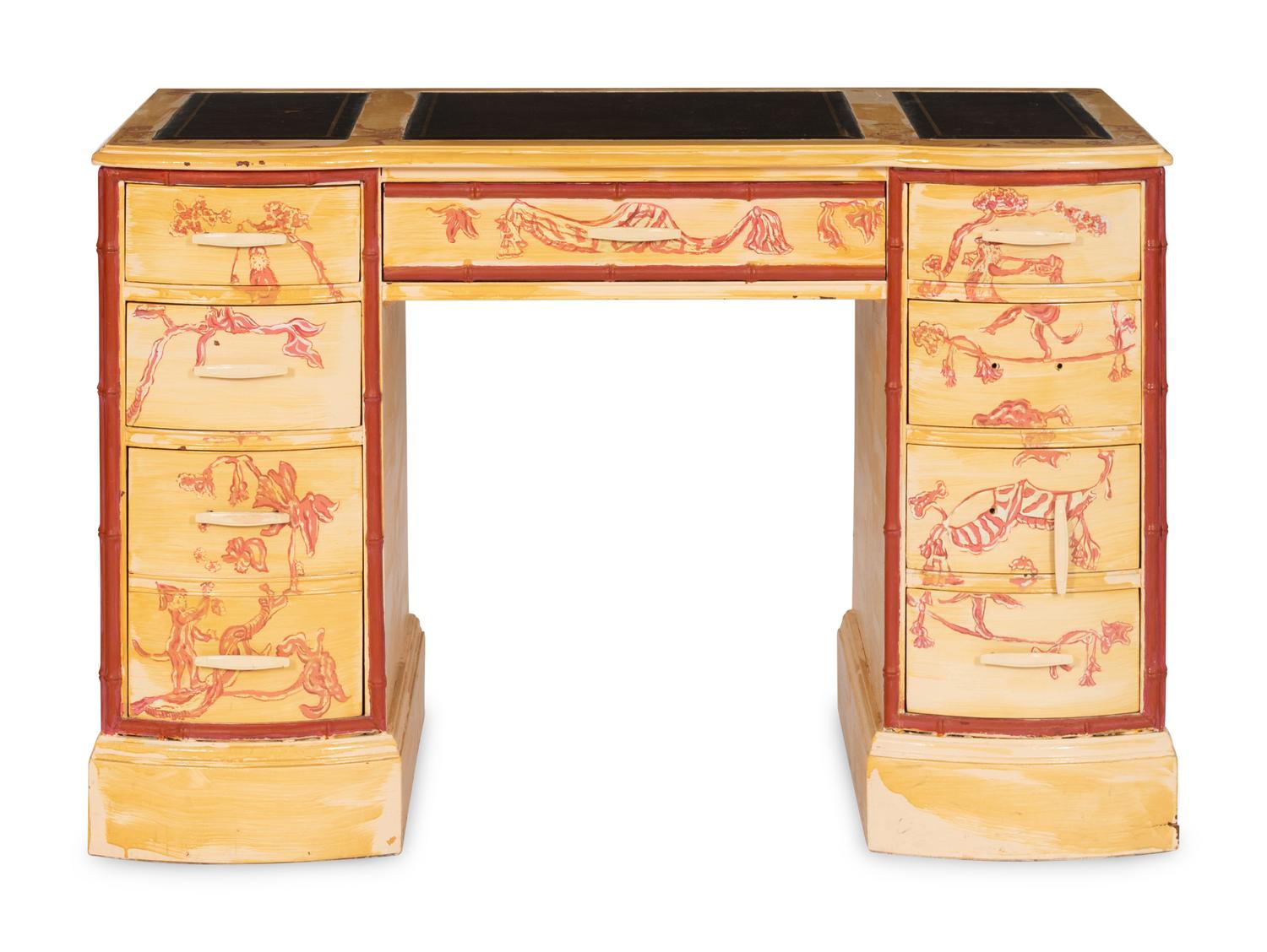 A Chinoiserie-Decorated Pedestal Desk