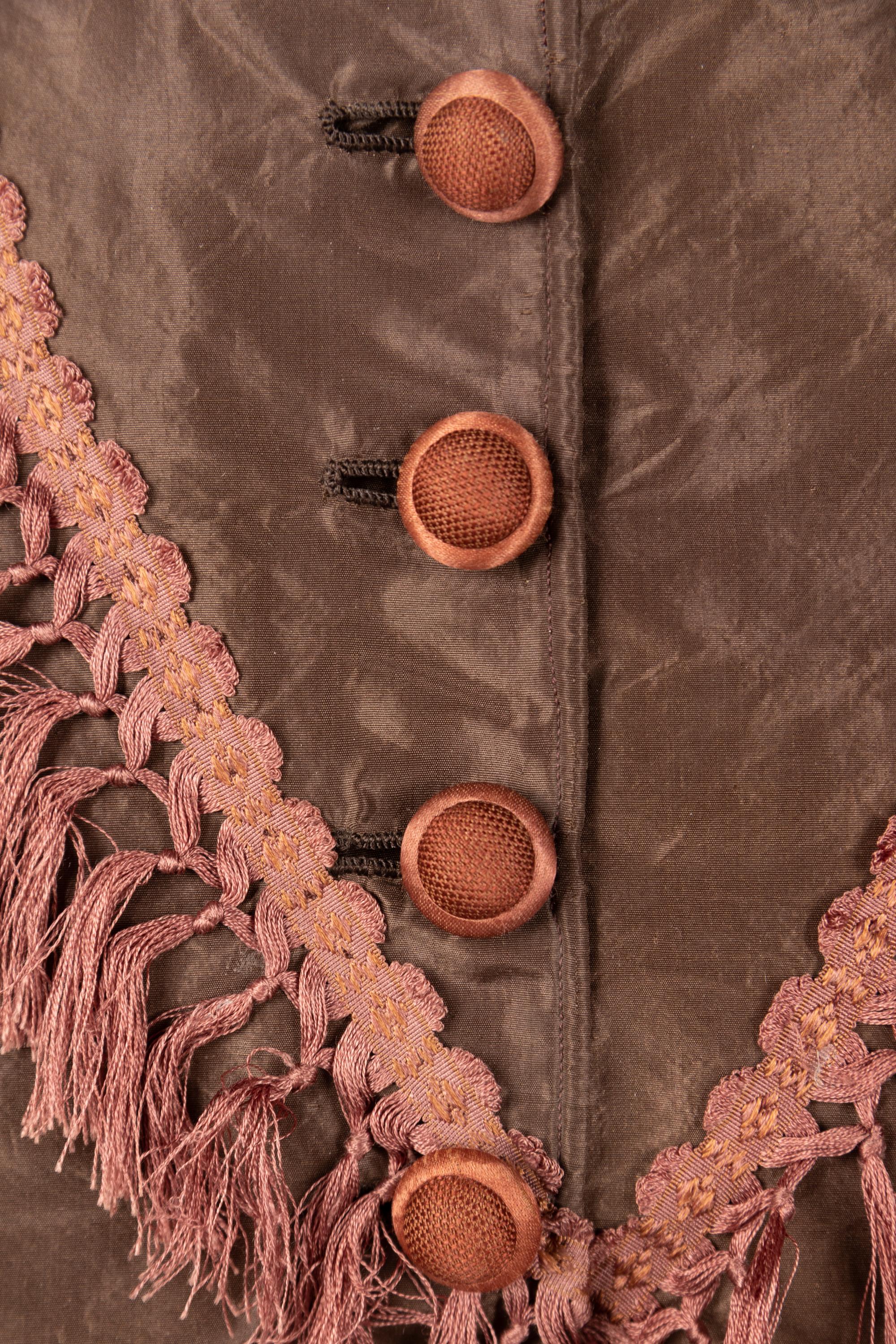 Silk Taffeta Two-Piece Dress Trimmed with Fringe, 1860s
