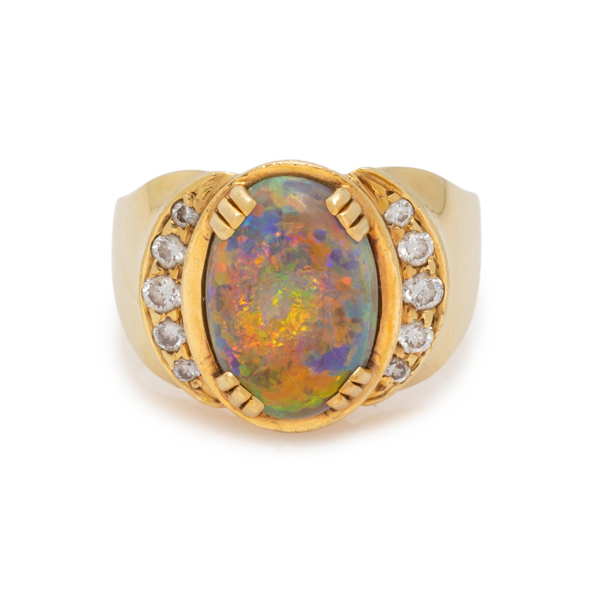 YELLOW GOLD, OPAL AND DIAMOND RING