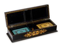 A Victorian Mother of Pearl-Inset and Parcel-Gilt Papier-Mache Cribbage Box