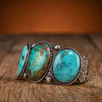 Navajo Silver Wire and Turquoise Cuff Bracelet