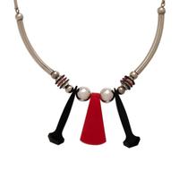 ART DECO, CHROME-PLATED BRASS AND GALALITH NECKLACE