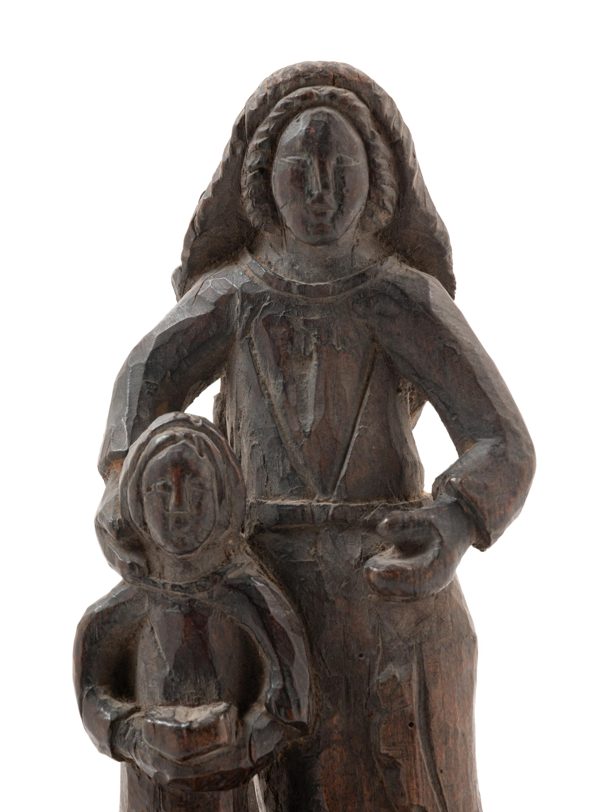 A French or Spanish Carved Wood Figural Group Depicting Saint Anne and the Infant Mary