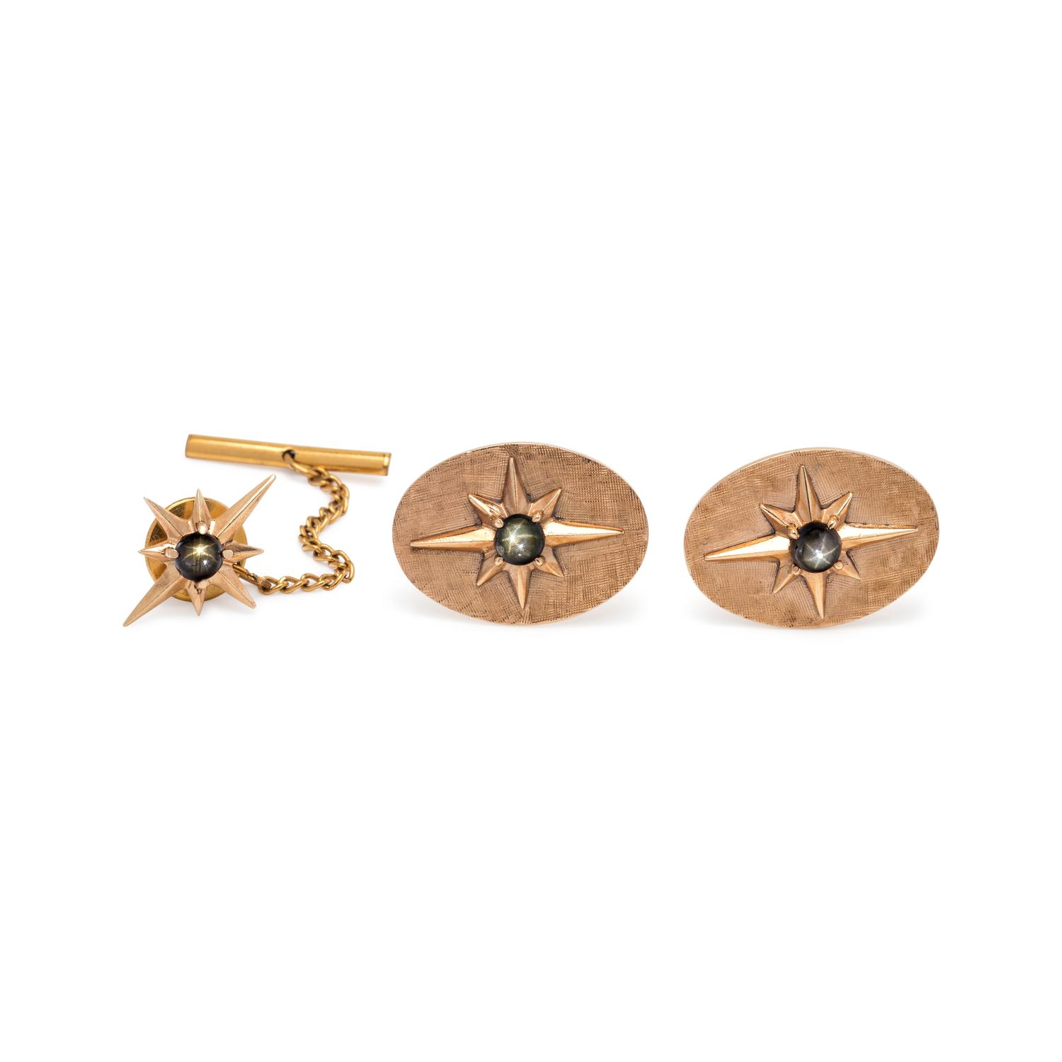 YELLOW GOLD AND BLACK STAR SAPPHIRE SET