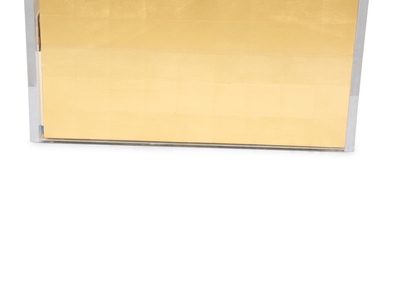 A Contemporary Lucite Enclosed Gold Leafed Rectangular Pedestal — 20th/21st Century