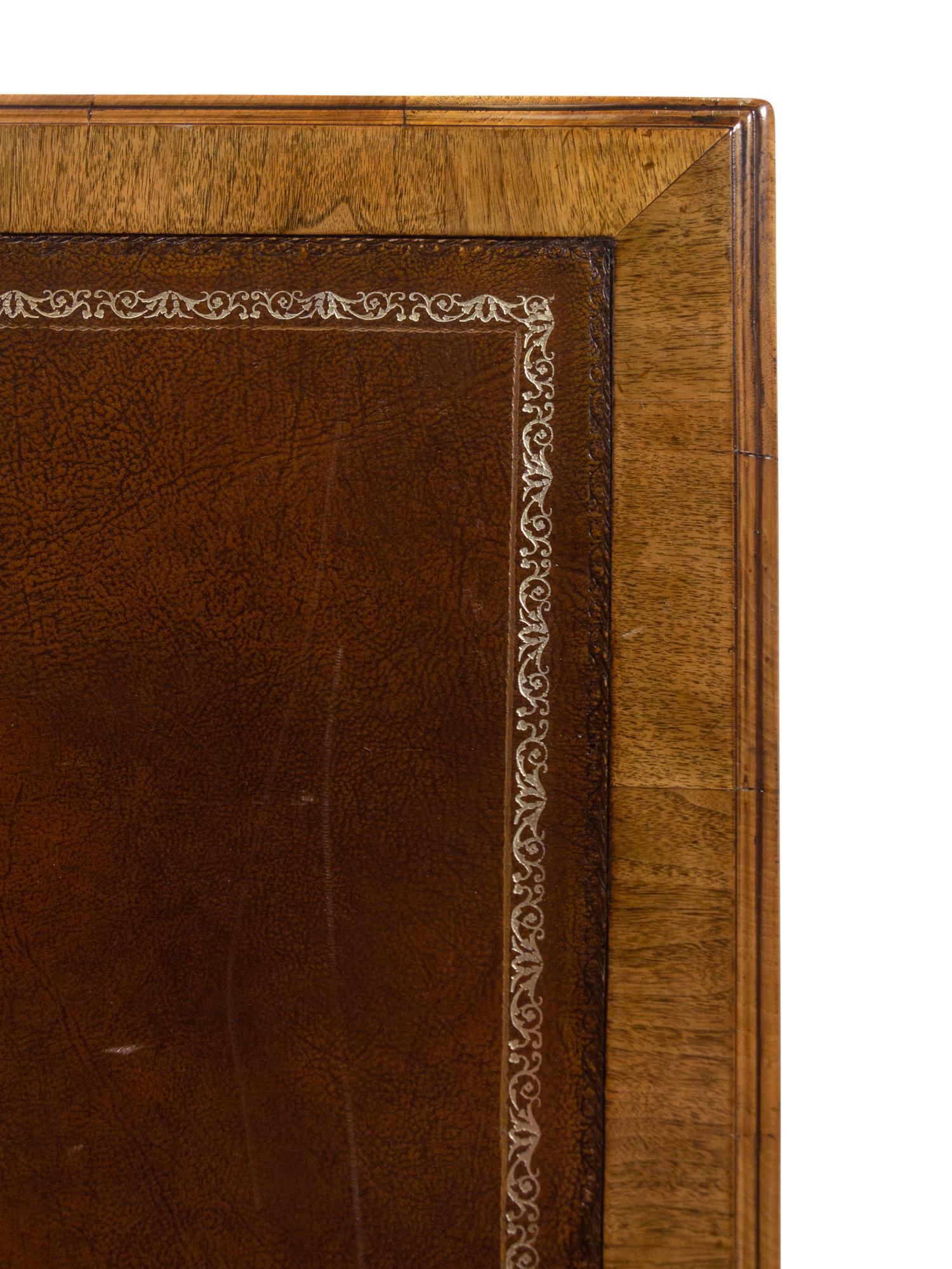 A George III Style Burl Walnut Pedestal Desk