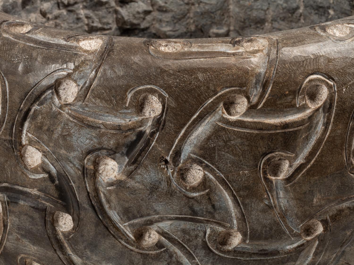 A Pair of Large Celtic Style Hand-Carved Marble Jardinières