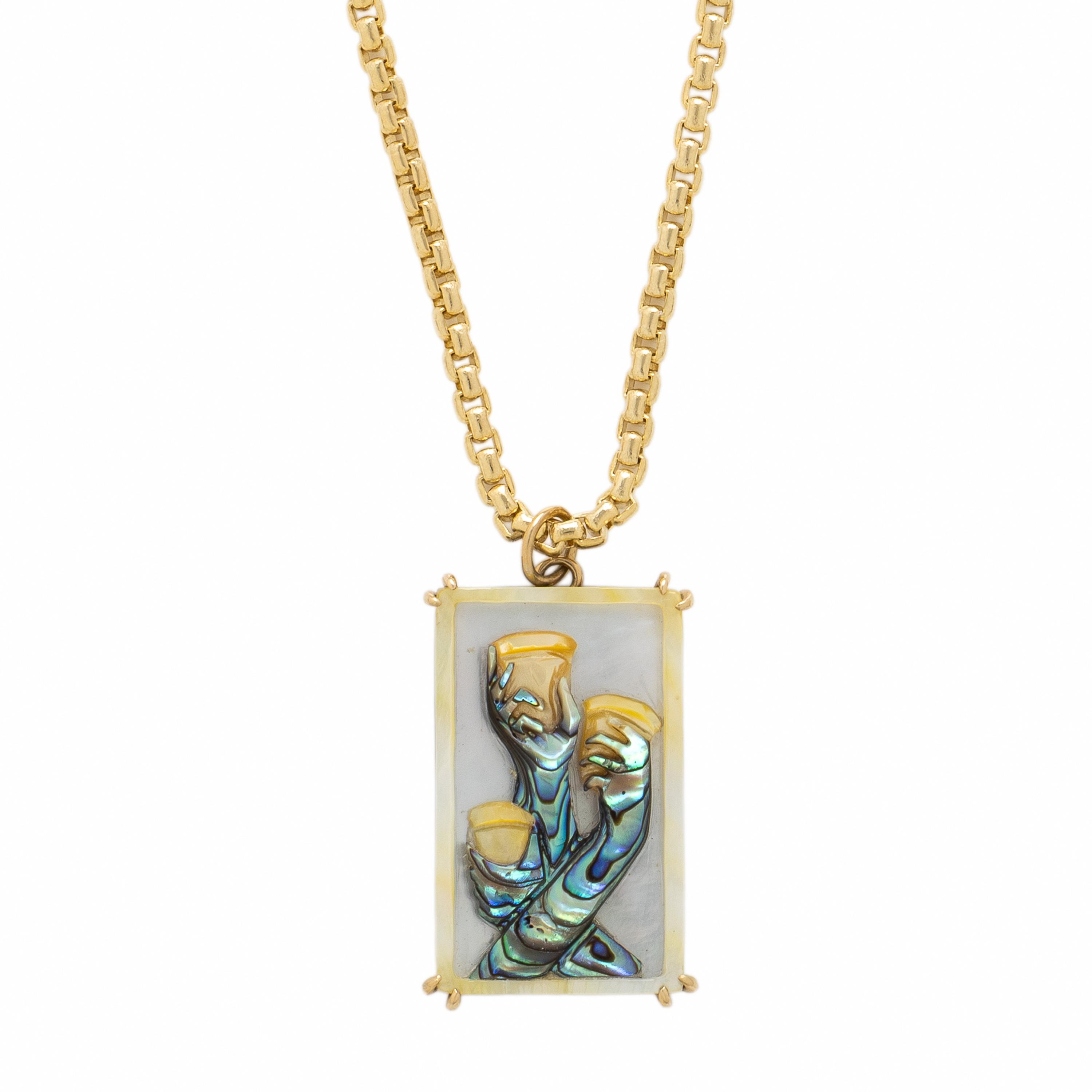 Maura Green, 'Three of Cups Tarot Card', Abalone, Mother-of-Pearl, and Yellow Gold Pendant Necklace