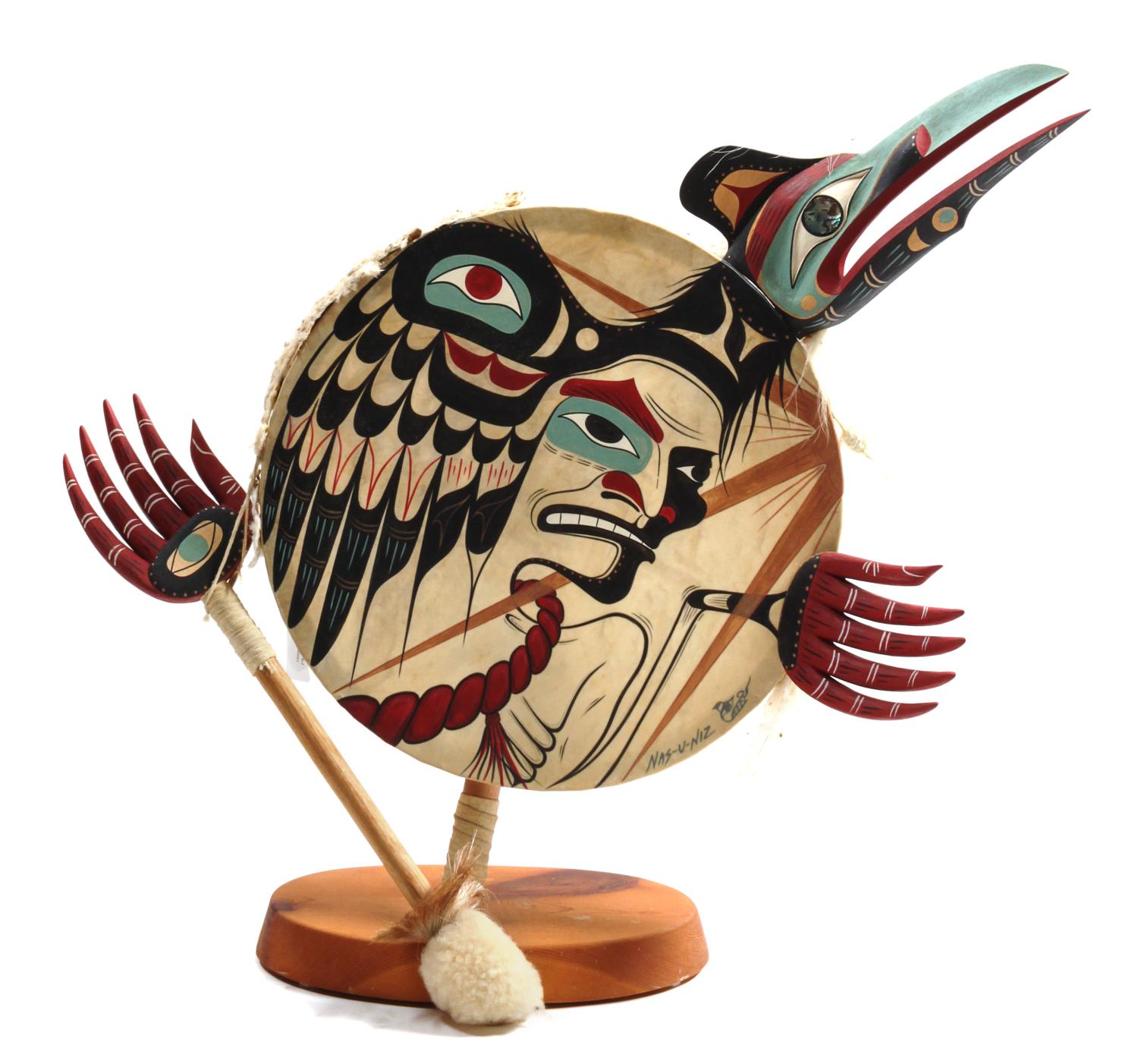 George Hunt Jr. (Kwakwaka'wakw, b. 1958) Polychrome Dance Drum Height overall 25 inches