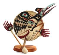 George Hunt Jr. (Kwakwaka'wakw, b. 1958) Polychrome Dance Drum Height overall 25 inches