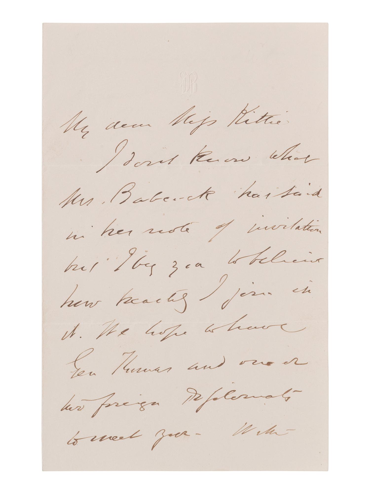 [CIVIL WAR]. BADEAU, Adam (1831-1895). ALS to Miss Kittie Hilt. [Washington, DC], n.d.