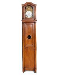 A French Repoussed Brass Comtoise Clock in Provincial Fruitwood Tall Case