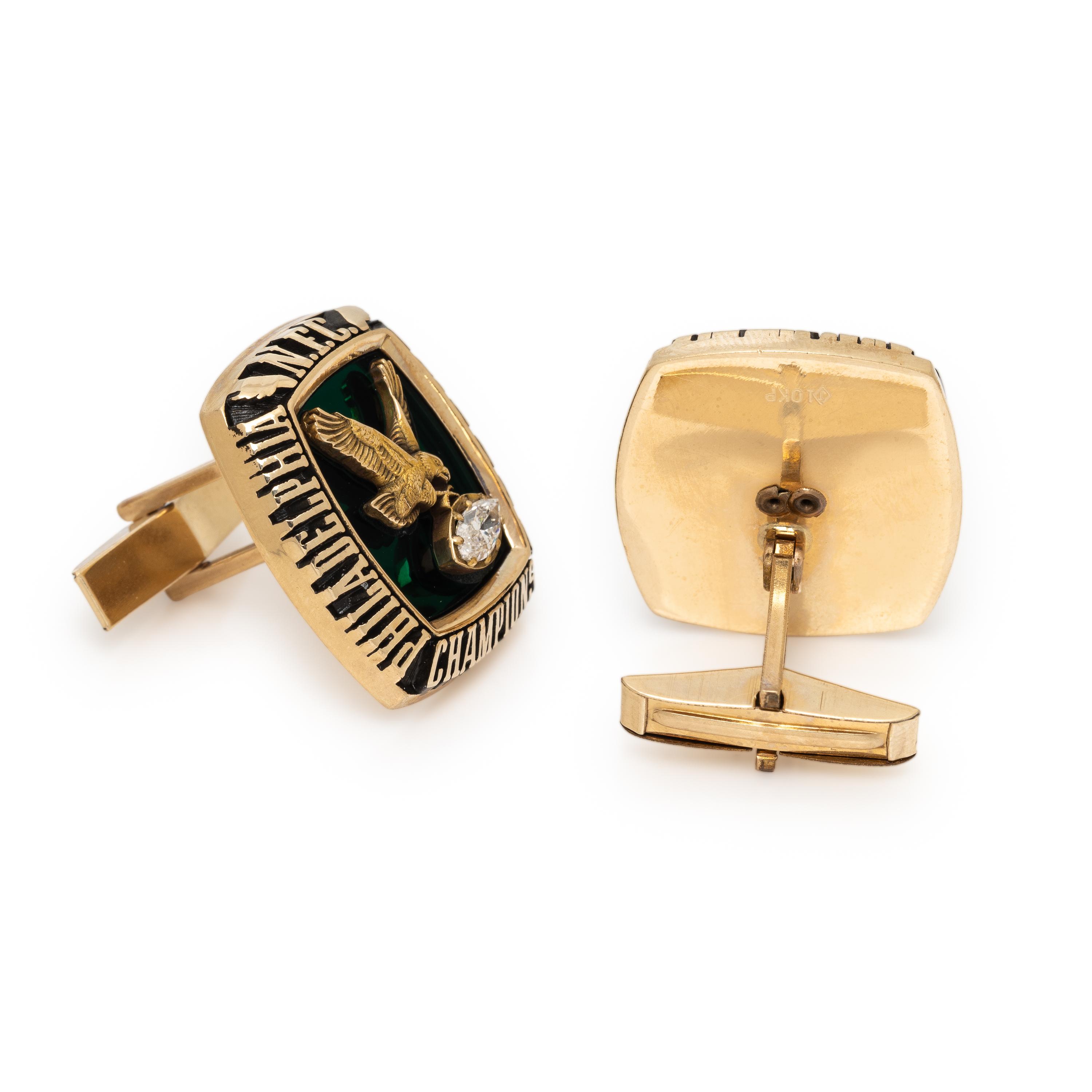 Diamond, Enamel, and Low Karat Yellow Gold Philadelphia Eagles 'NFL Champions' Cufflinks