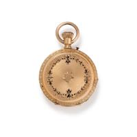 18K YELLOW GOLD AND ENAMEL HUNTER CASE POCKET WATCH