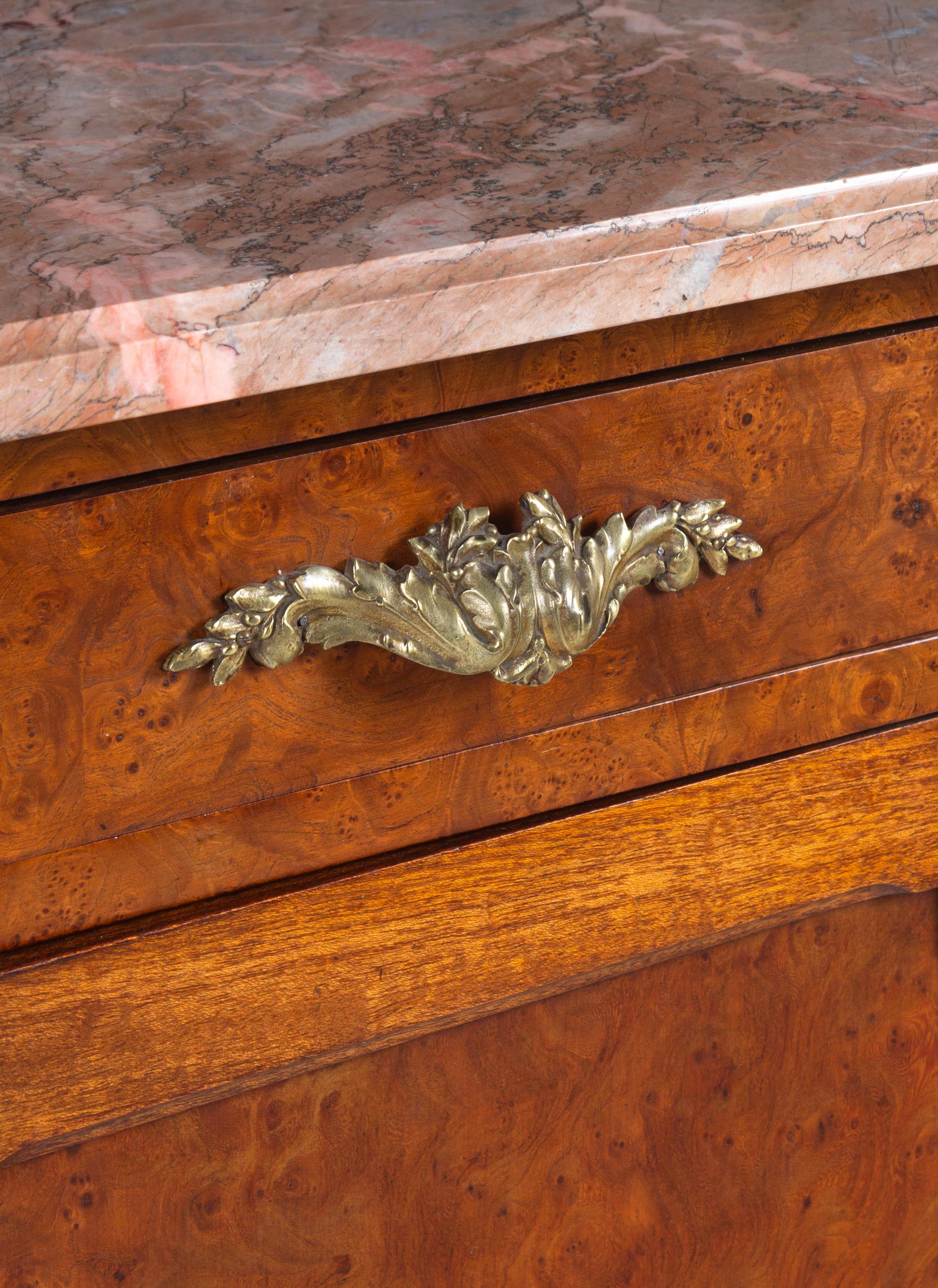 A Louis XVI Style Gilt Bronze-Mounted Burlwood Marble-Top Serving Cabinet