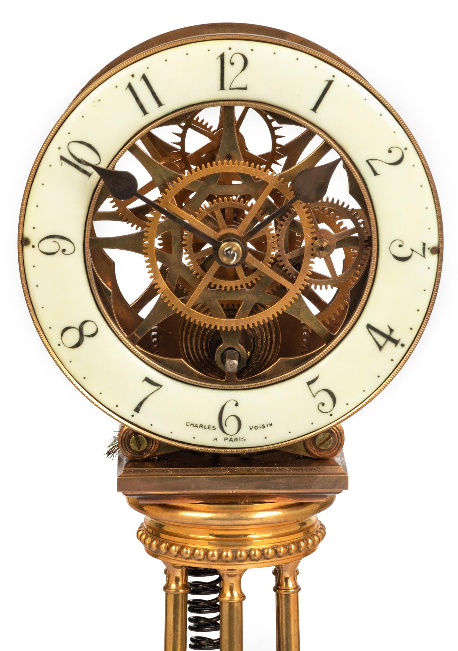 A French Brass Pillar Skeleton Clock
