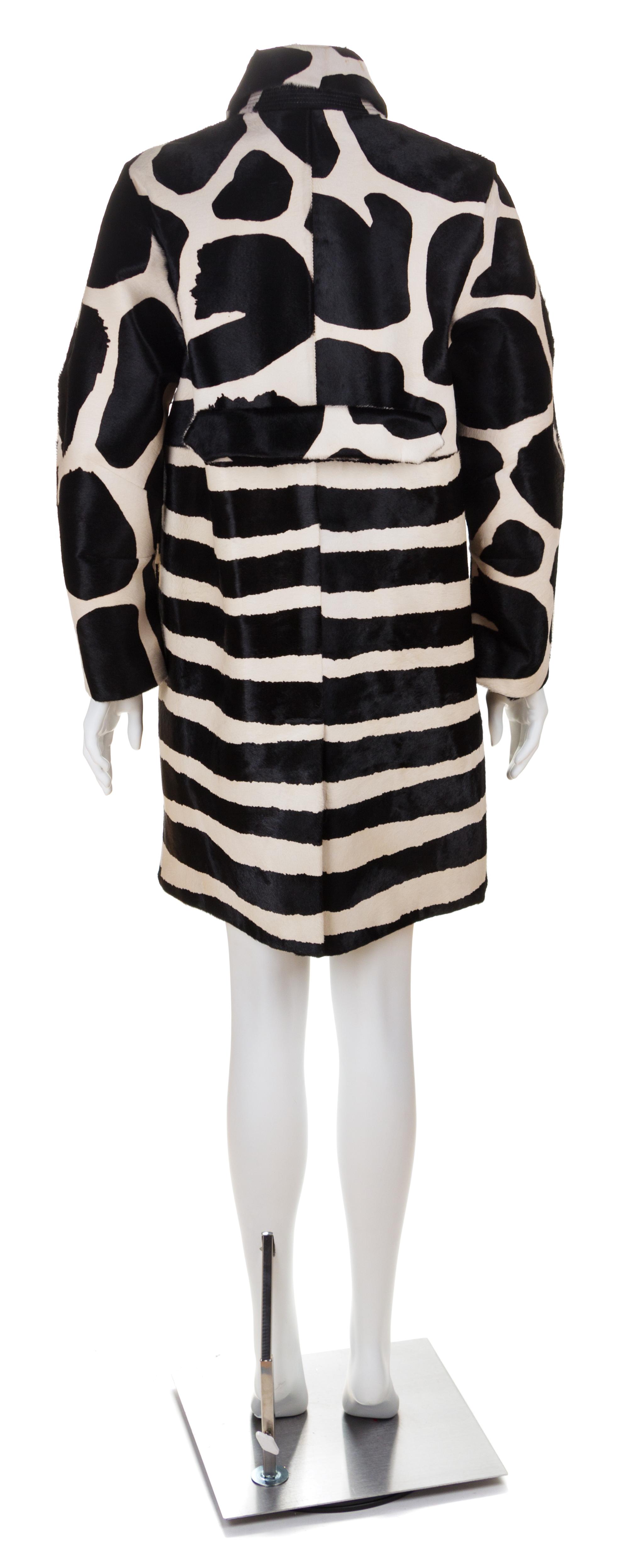 A Burberry Prorsum Calf Hair Animal Print Coat, Size 42.