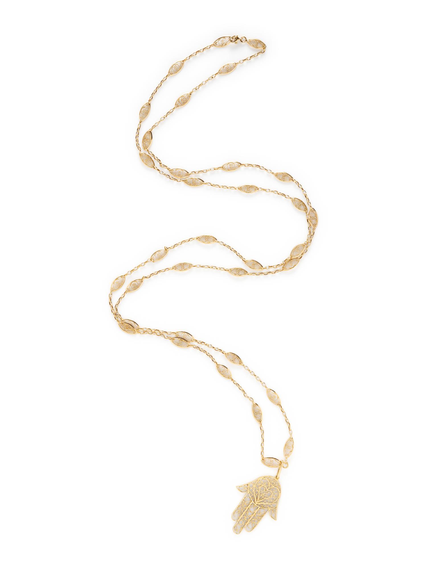 YELLOW GOLD FANCY LINK PENDANT NECKLACE