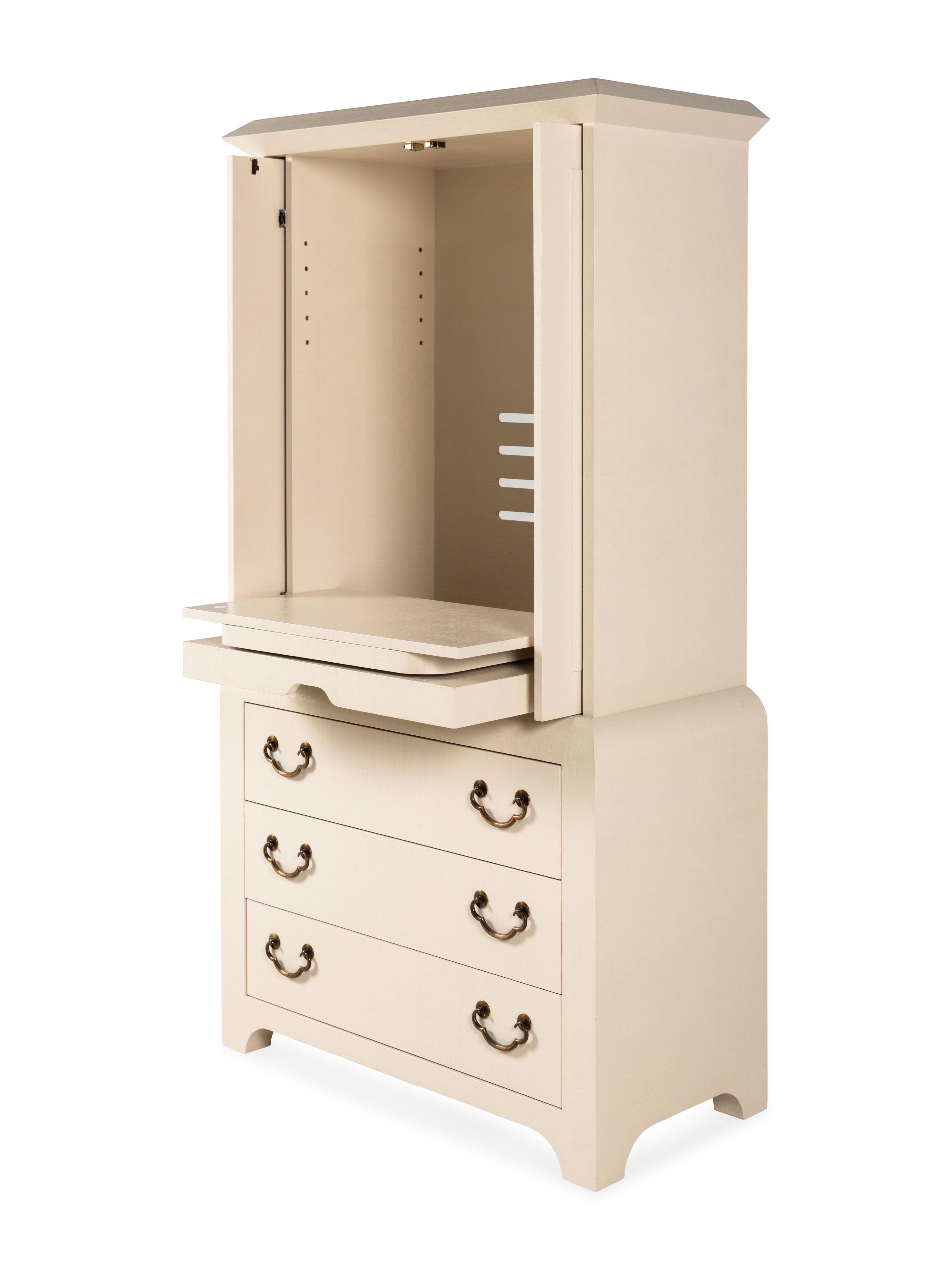 A Harrison-Van Horn Lacquered Raffia Media Cabinet