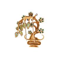 YELLOW GOLD, DIAMOND AND MULTIGEM BONSAI BROOCH