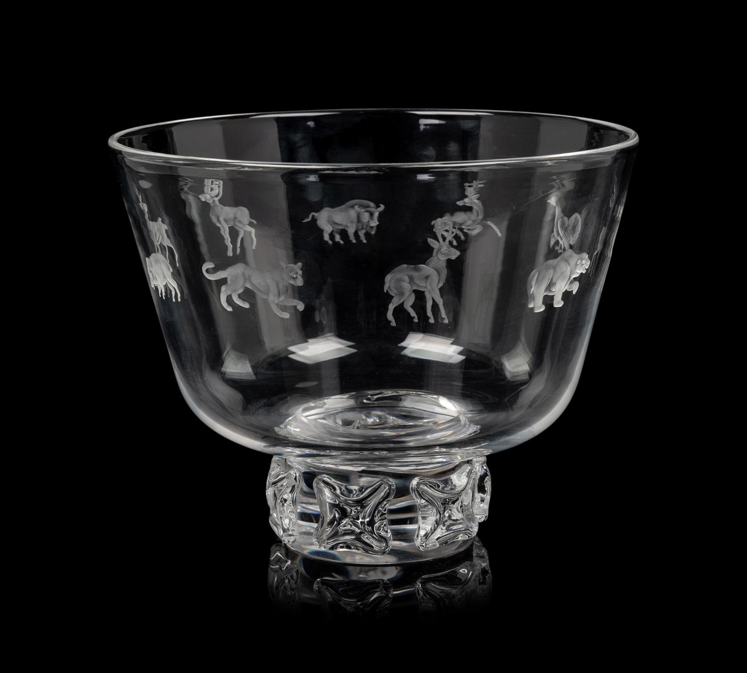 A Steuben Glass Bowl with Prunted Base