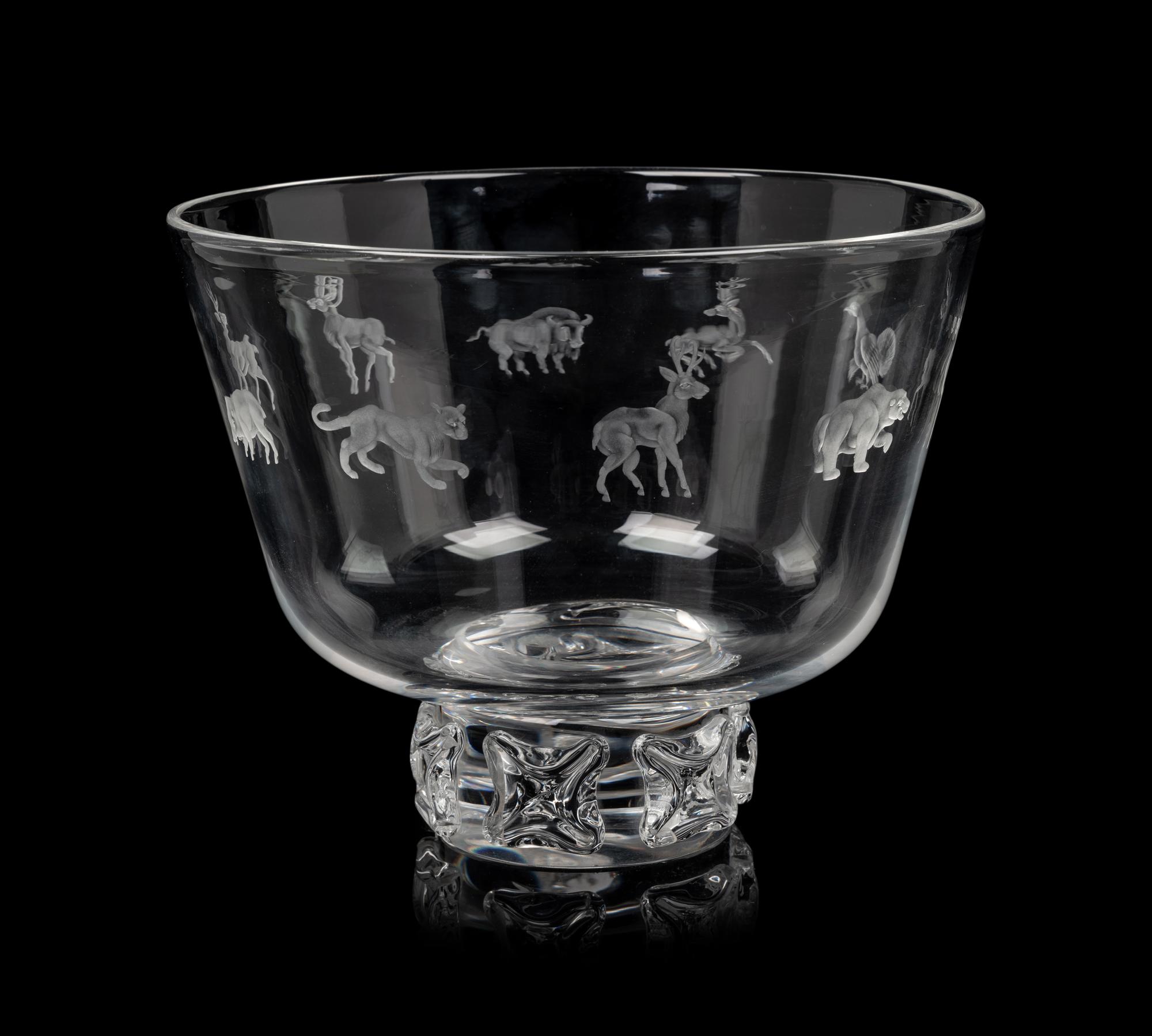 A Steuben Glass Bowl with Prunted Base