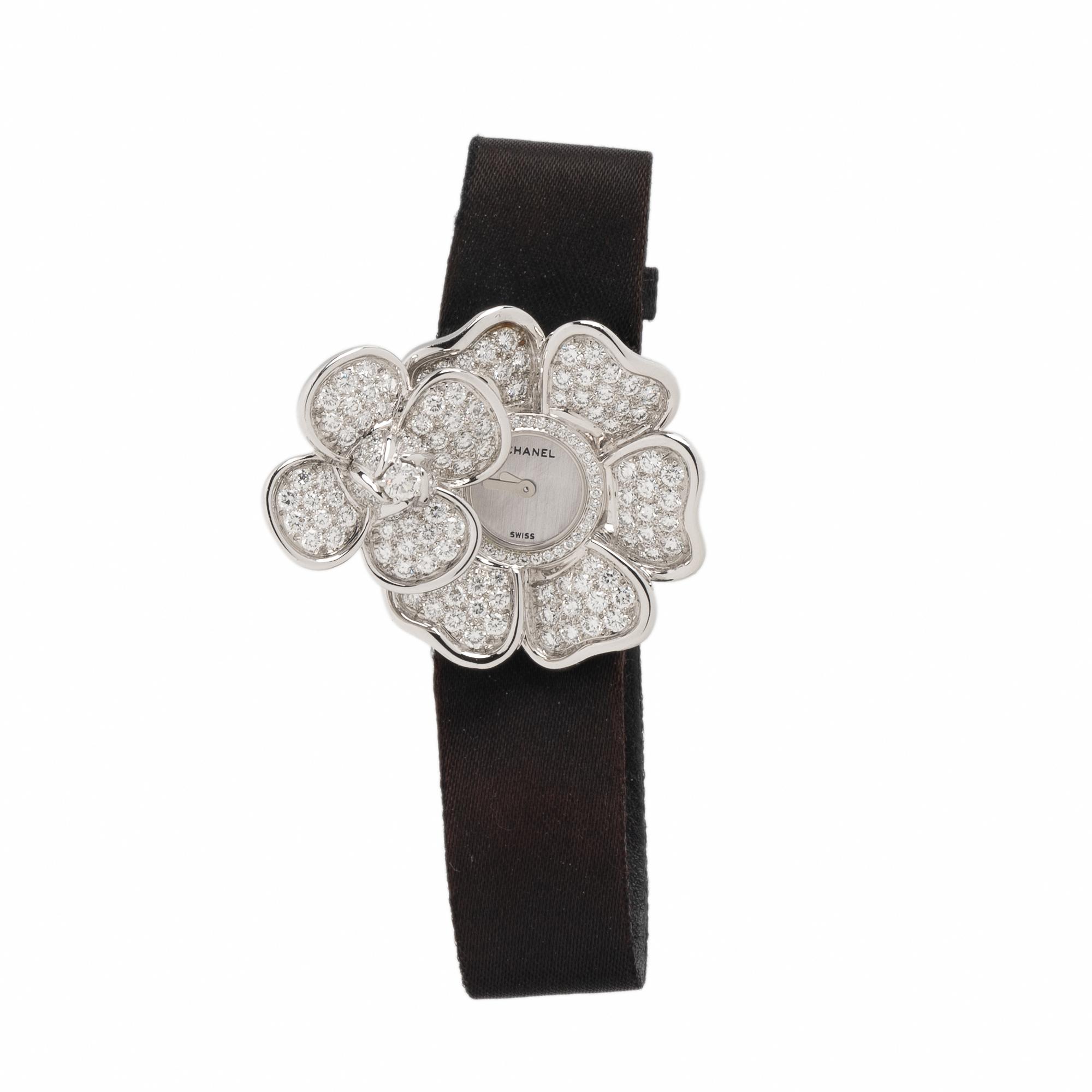 CHANEL, 'CAMÉLIA SECRET' 18K WHITE GOLD AND DIAMOND SURPRISE WATCH