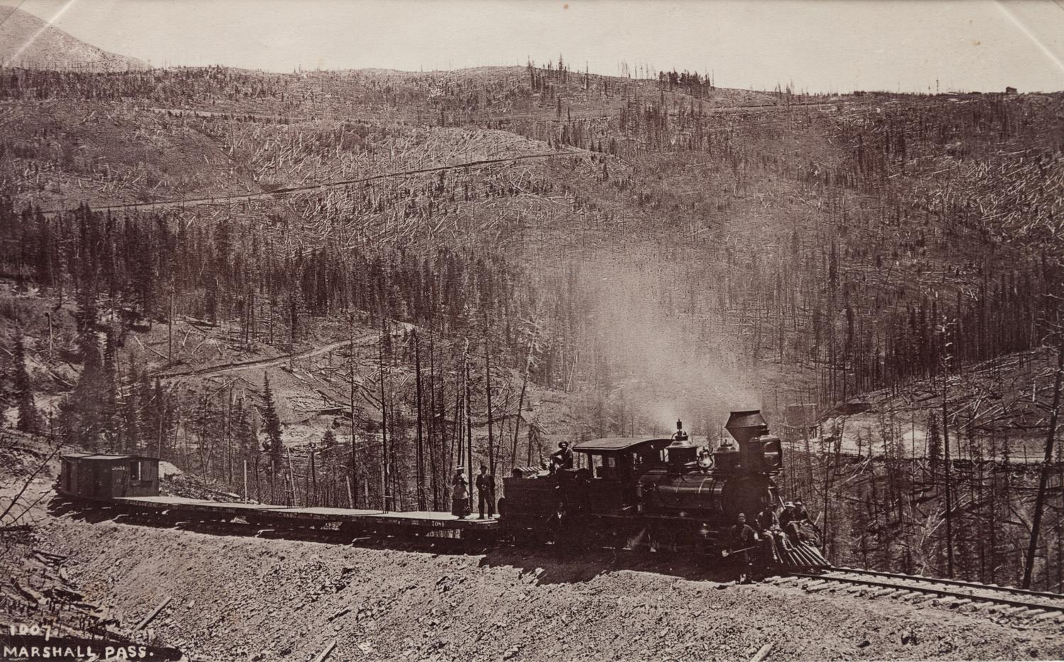 A group of five photographs (854. The Loop; 699. A Glimpse of Pikes Peak. Briarhurst; 1007. Marshall Pass; 3232. Summit of Fremont Pass, 11540 ft.; Untitled (Crossing over a pass))