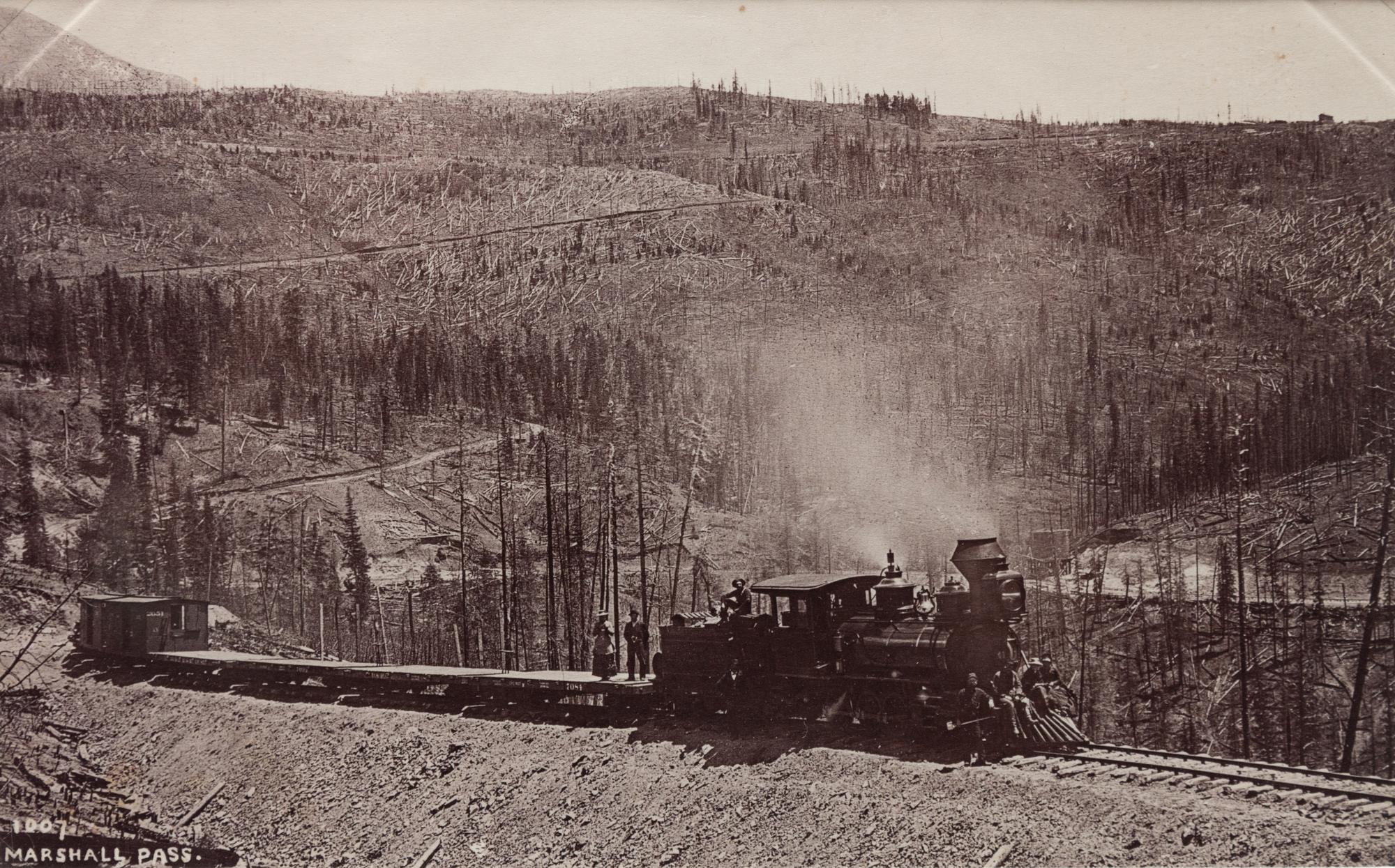 A group of five photographs (854. The Loop; 699. A Glimpse of Pikes Peak. Briarhurst; 1007. Marshall Pass; 3232. Summit of Fremont Pass, 11540 ft.; Untitled (Crossing over a pass))