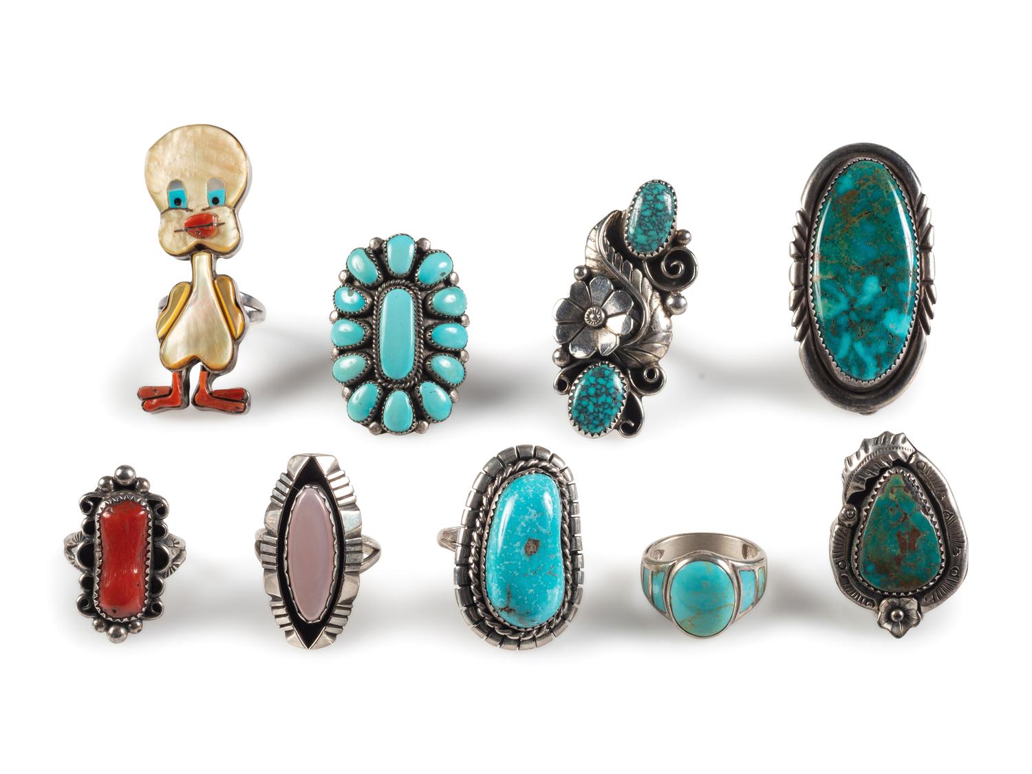 Navajo, Zuni, and Southwestern-style Silver Rings, with Inlay