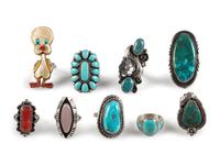 Navajo, Zuni, and Southwestern-style Silver Rings, with Inlay