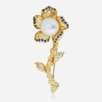 A 14K Yellow Gold and Gemstone Brooch
