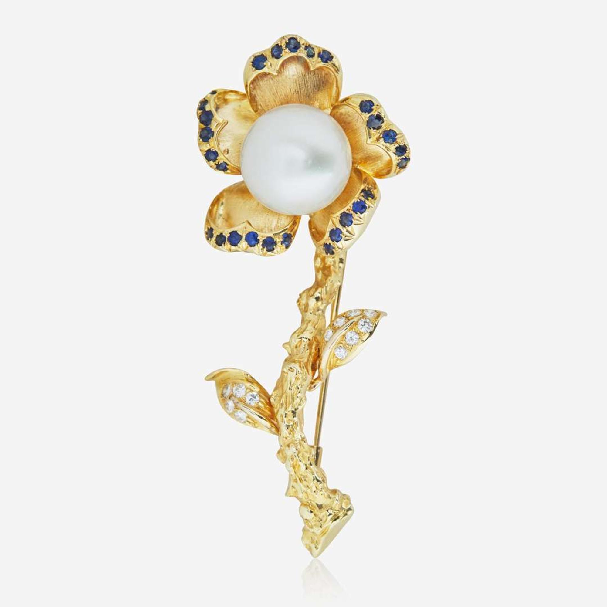 A 14K Yellow Gold and Gemstone Brooch