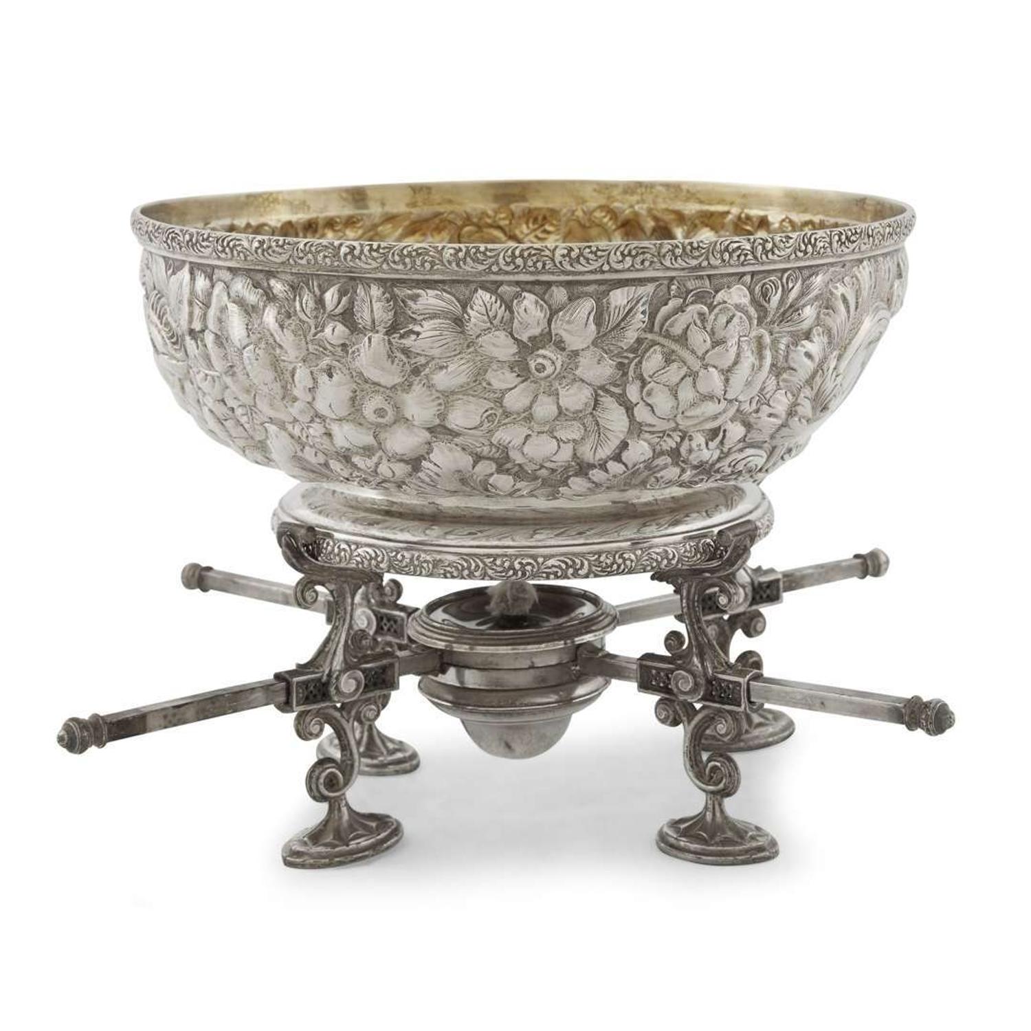 Sterling silver floral repoussé bowl Bailey Banks & Biddle, Philadelphia, PA, late 19th century