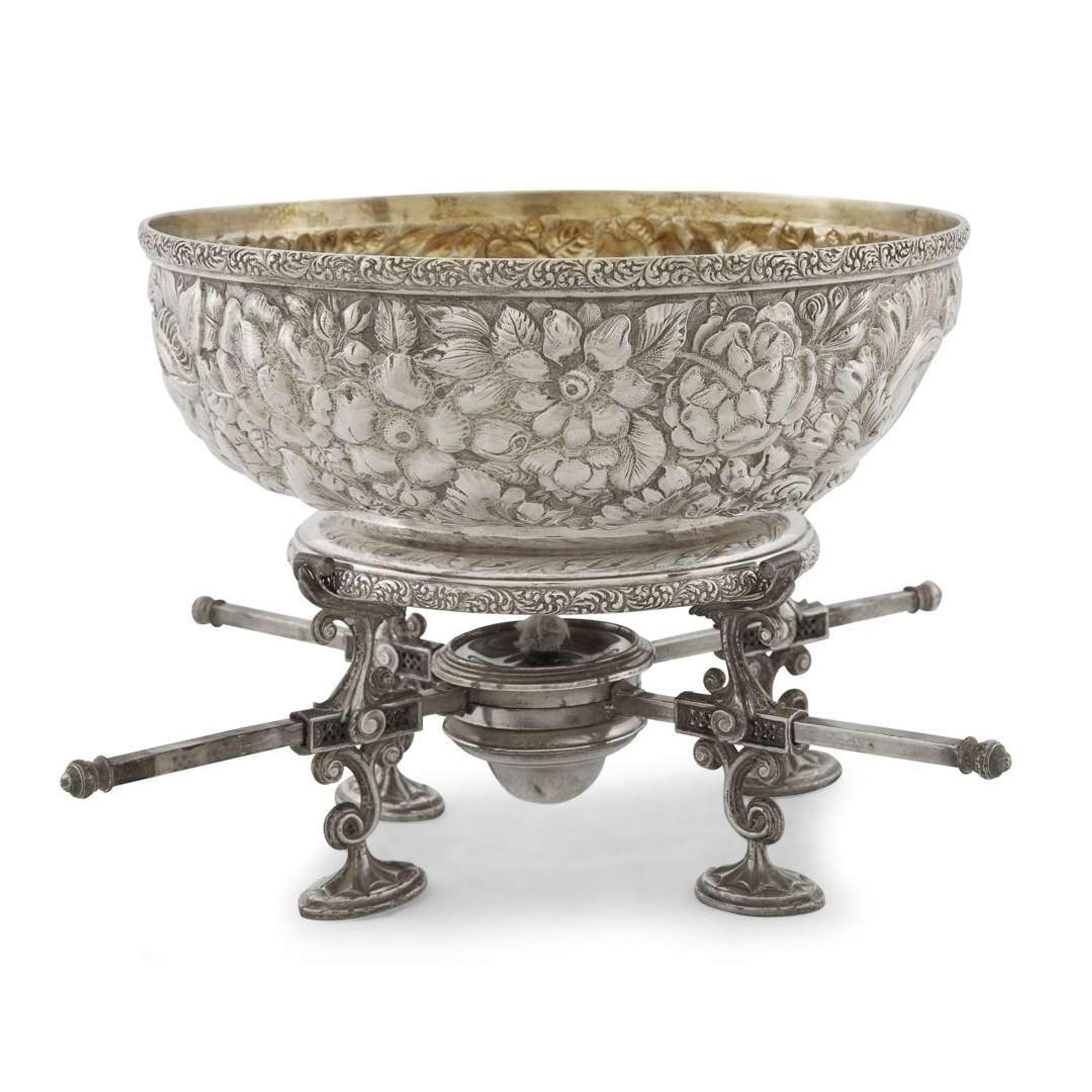 Sterling silver floral repoussé bowl Bailey Banks & Biddle, Philadelphia, PA, late 19th century